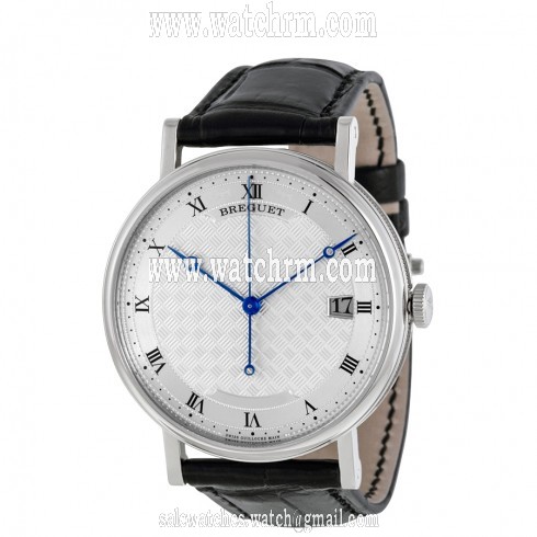 Breguet Classique Silver Dial 18kt White Gold Black Leather Men's Watch 5177BB129V6