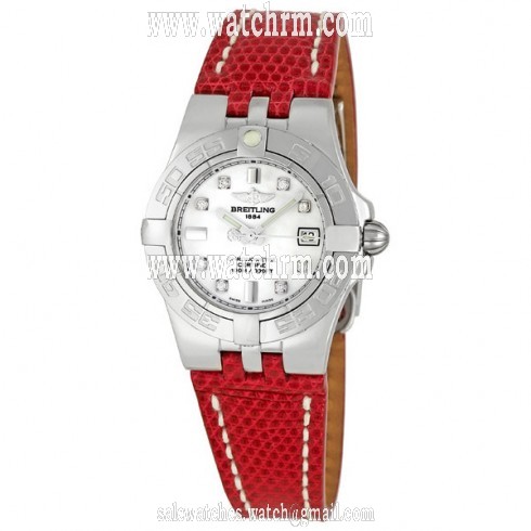 Breitling Galactic 30 White Diamond Dial Red Strap Ladies Watch A71340L2-A713RDLD