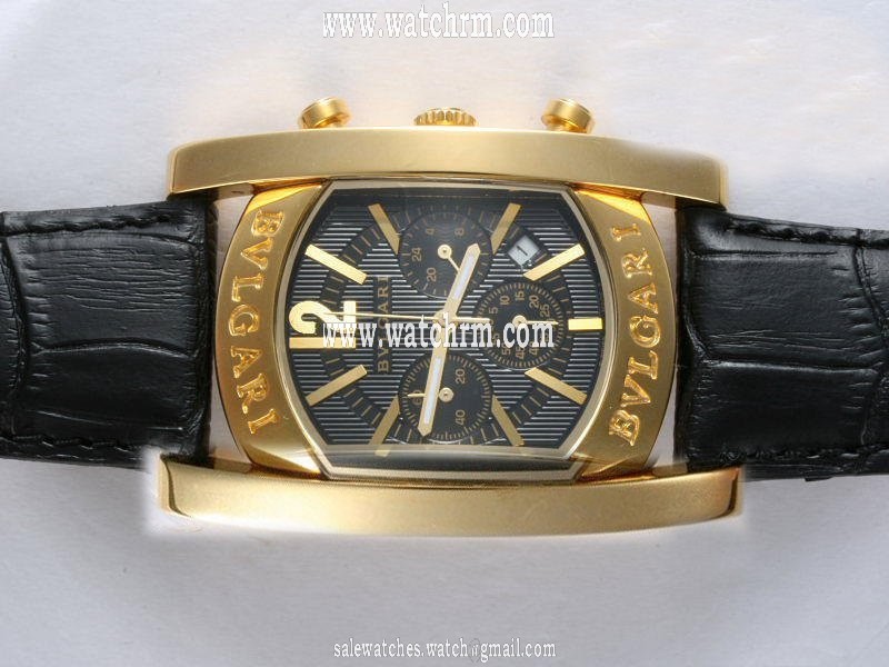 Bvlgari Assioma AA44C13GLDCH Mens Black Cow Leather Strap Rectangle Watch