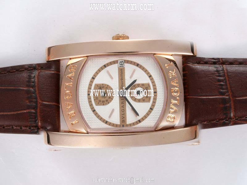 Bvlgari Assioma AA48PLTB Mens Brown Crocodile Leather Strap Rectangle Watch