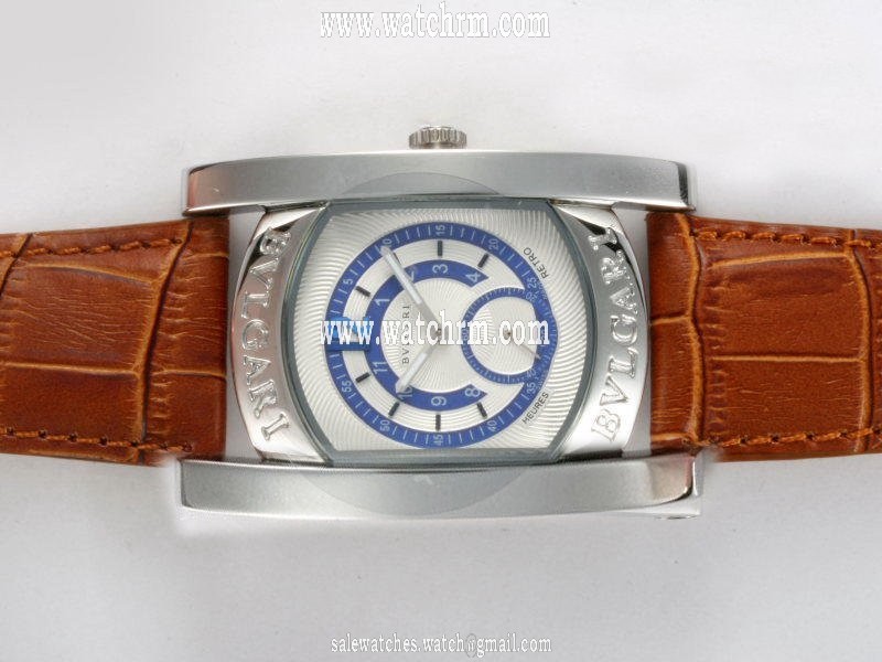 Bvlgari Assioma AA48PLTB Stainless Steel Bezel Brown Cow Leather Strap Mens Watch