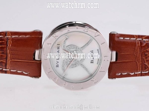 Bvlgari B.Zeroi BZ22C1SL Brown Cow Leather Strap Womens Stainless Steel Bezel Watch