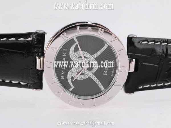 Bvlgari B.Zeroi BZ35BHSL Womens Round Black Cow Leather Strap Watch