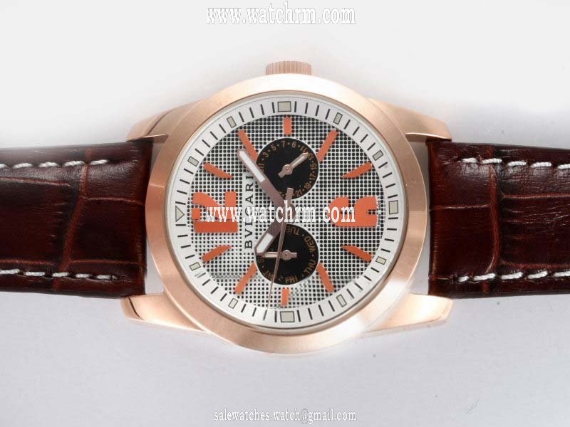 Bvlgari Diagono AC38BTAVD/SLN Mens Brown Cow Leather Strap Round Watch