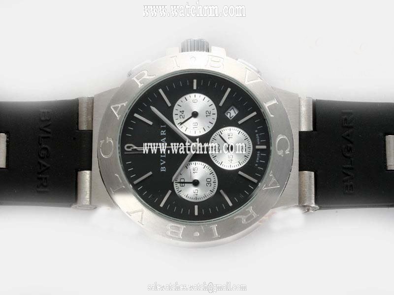 Bvlgari Diagono AC38TAVD/SLN Black Rubber Strap Round Black Dial Watch