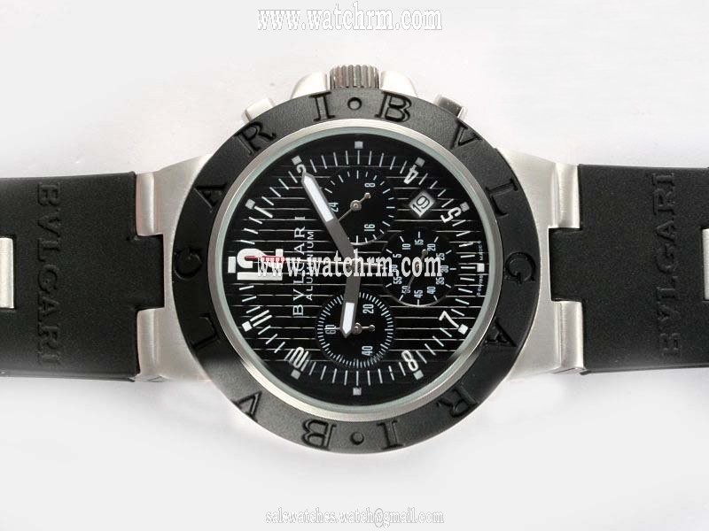 Bvlgari Diagono AC44BTAVD/SLN 44mm Black Dial Black Rubber Strap Watch