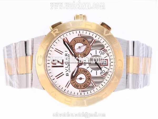 Bvlgari Diagono CH35WSGDAuto Mens 35mm Silver 18k Gold Strap Watch