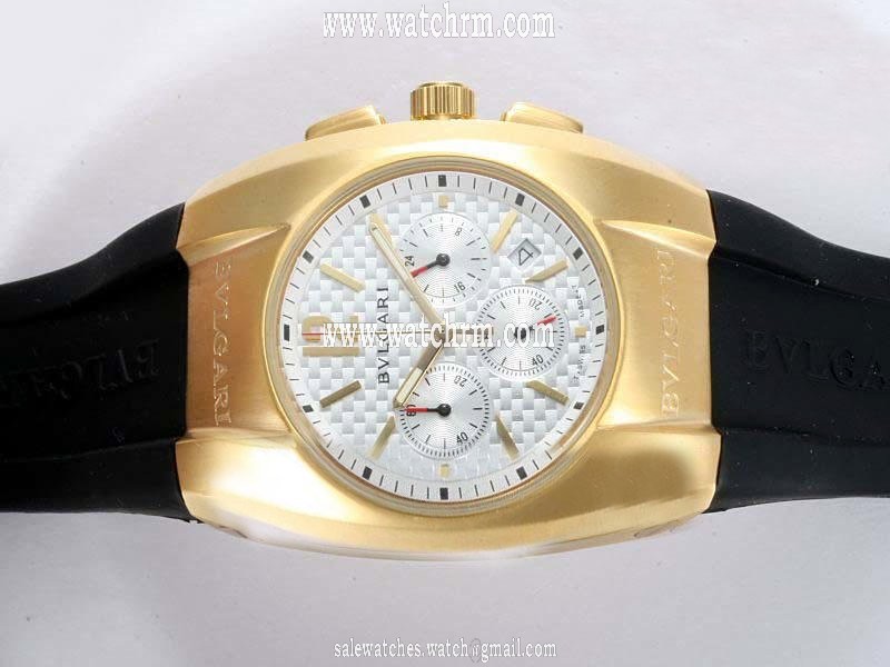 Bvlgari Ergon EG40C6GLDCH Stainless Steel with 18k Gold Bezel Mens Black Rubber Strap Watch