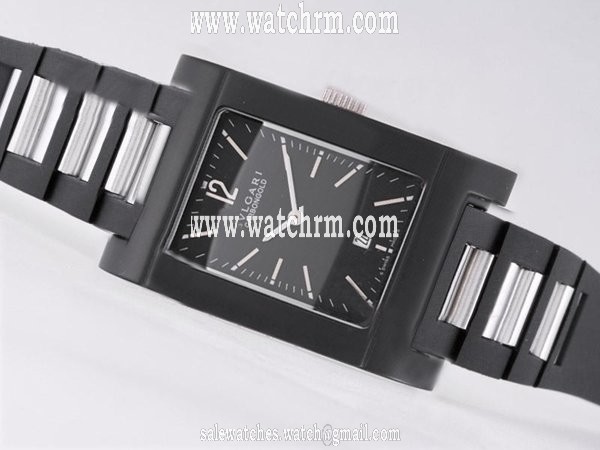 Bvlgari Rettangold RT45C6LSSD 45mm Black Rubber Strap Black Dial Watch