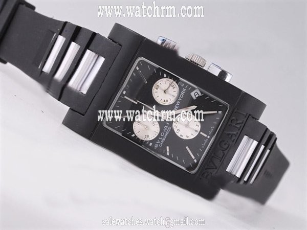 Bvlgari Rettangold RTC49BRSSD Rectangle Quartz Chronograph Black Dial Watch