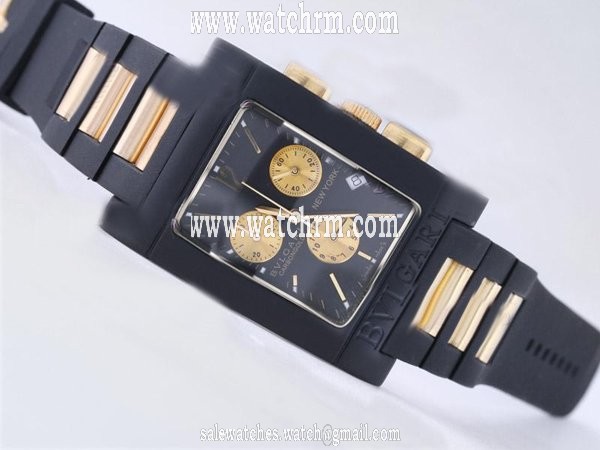 Bvlgari Rettangold RTC49BRSVD 49mm Black Rubber Strap Mens Watch