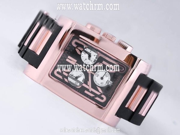 Bvlgari Rettangold RTC49C6LGLD Quartz Chronograph Black Dial 49mm Watch