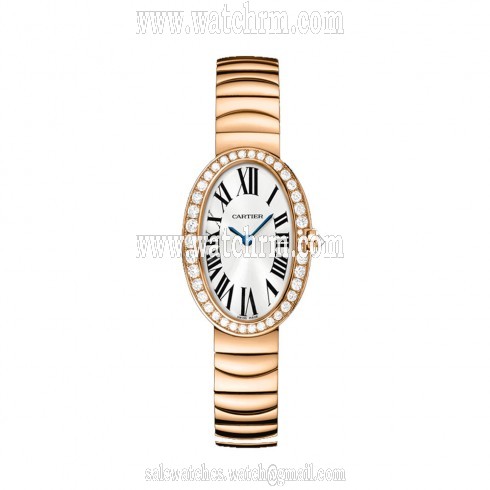 Cartier Baignoire Diamond Bezel Silver Dial 18 kt Rose Gold Ladies Watch WB520002