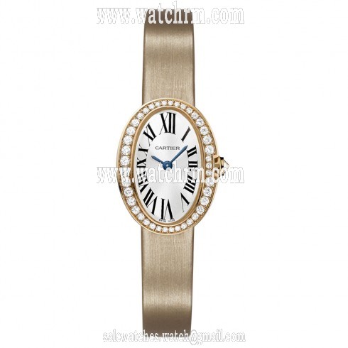 Cartier Baignoire Diamond Bezel Silver Dial 18 kt Rose Gold Ladies Watch WB520028