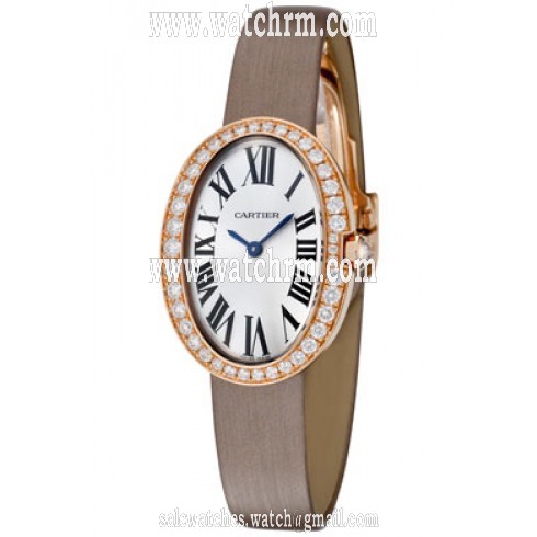 Cartier Baignoire Diamond Silver Dial 18k Rose Gold Ladies Watch WB520004