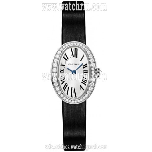 Cartier Baignoire Mini Model Diamond Bezel 18 kt White Gold Ladies Watch WB520027