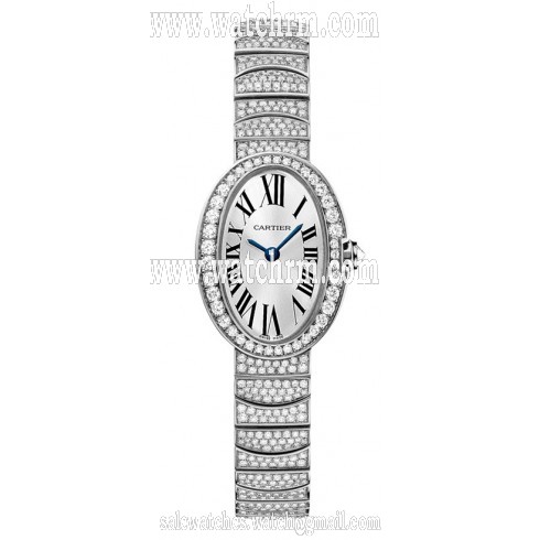 Cartier Baignoire Mini Silver Dial 18kt White Gold Diamond Ladies Watch HPI00327