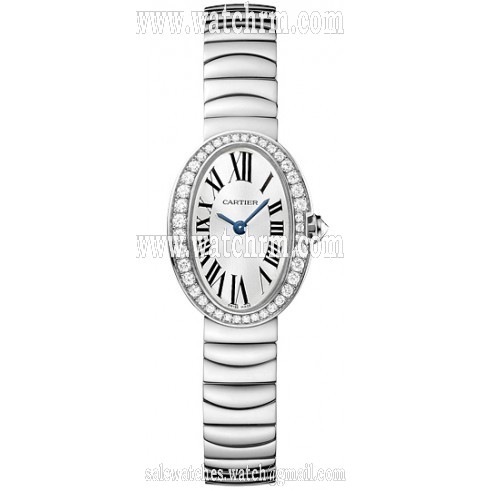 Cartier Baignoire Mini Silver Dial 18kt White Gold Ladies Watch WB520025