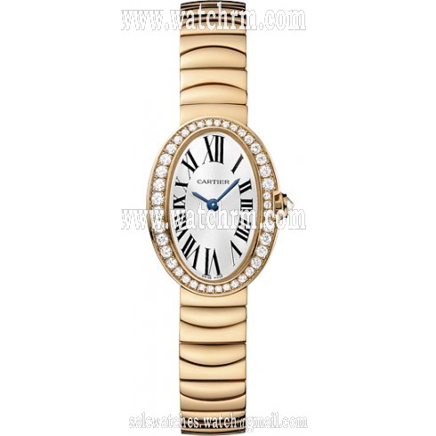Cartier Baignoire Silver Dial 18kt Rose Gold Ladies Watch WB520026