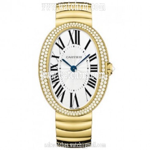 Cartier Baignoire Silver Dial Gold Bracelet Ladies Watch WB520021