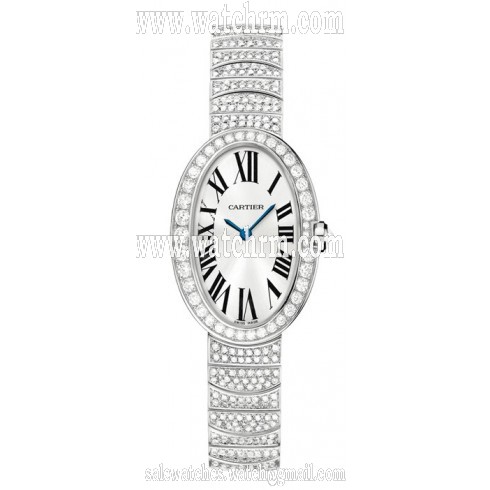 Cartier Baignoire Small Silver Dial 18kt White Gold Diamond Ladies Wach WB520011