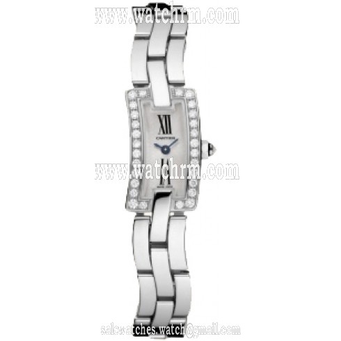 Cartier Ballerine Silver Sunray Dial Polished Solid 18K White Gold Bracelet Ladies Watch WG40033J