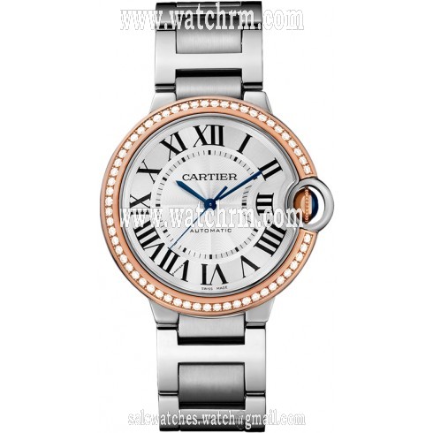 Cartier Ballon Bleu Automatic 18Kt Rose Gold Diamond Steel Ladies Watch WE902081
