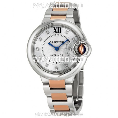 Cartier Ballon Bleu Automatic Diamond Rose Gold and Stainless Steel Ladies Watch WE902044
