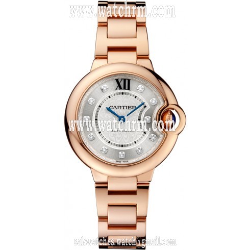 Cartier Ballon Bleu Automatic Silver Dial Diamond 18kt Rose Gold Ladies Watch WE902062