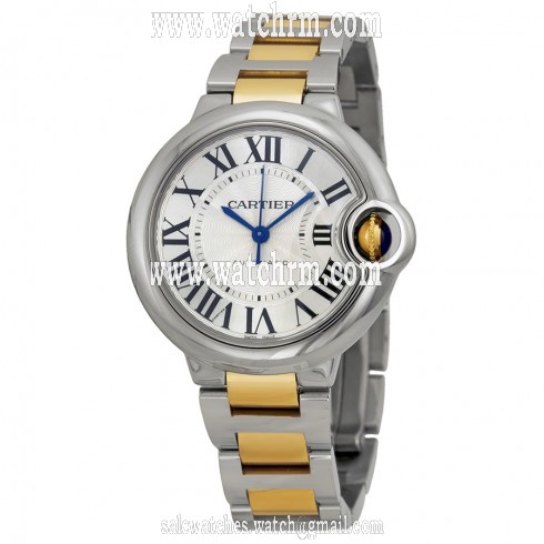 Cartier Ballon Bleu Automatic Silver Dial 18Kt Yellow Gold Ladies Watch W2BB0002