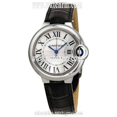 Cartier Ballon Bleu Automatic Silver Dial Stainless Steel Black Leather Ladies Watch W6920085