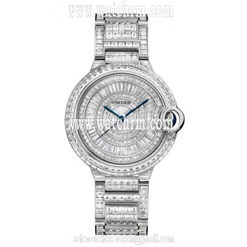 Cartier Ballon Bleu Baguette Diamond Dial 18kt White Gold Men's Watch HPI00511