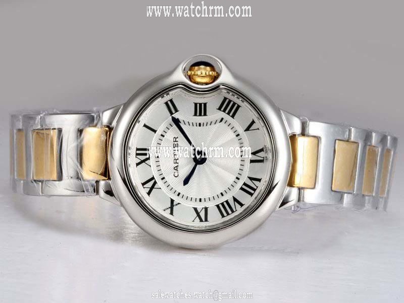 Cartier Ballon Bleu de Cartier W6920034 Stainless Steel Bezel Gold 18k Gold Strap White Dial Watch