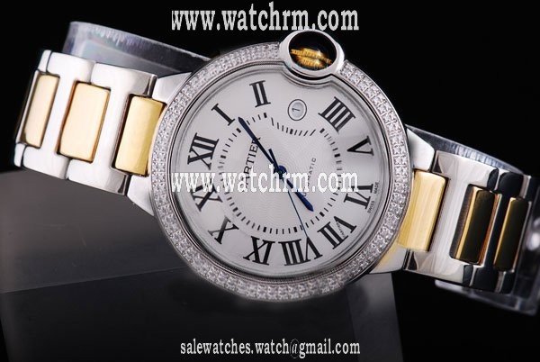 Cartier Ballon Bleu de Cartier w6920047 Gold Rose Gold Strap Mens Diamond Bezel Watch