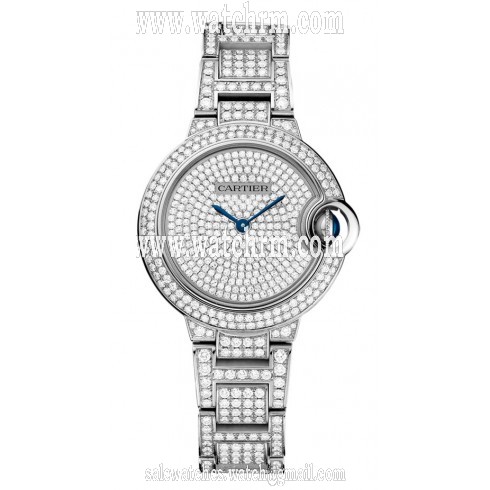 Cartier Ballon Bleu Diamond Pave Dial 18kt White Gold Ladies Watch HPI00562