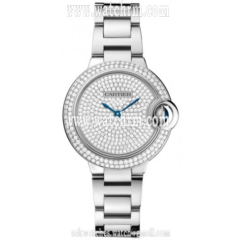 Cartier Ballon Bleu Diamond Pave Dial 18kt White Gold Ladies Watch WE902048