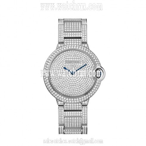 Cartier Ballon Bleu Diamond Pave Dial 18kt White Gold Unisex Watch HPI00581