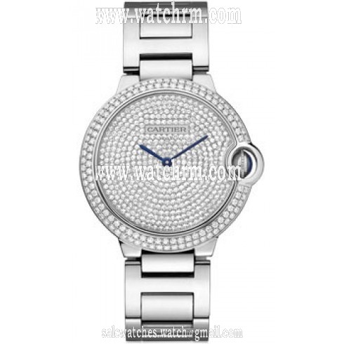 Cartier Ballon Bleu Diamond Pave Dial 18kt White Gold Unisex Watch WE902045