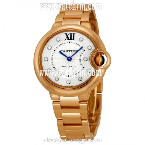 Cartier Ballon Bleu Silver Dial 18kt Rose Gold Automatic Ladies Watch WE902039