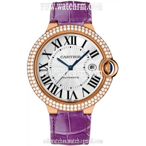 Cartier Ballon Bleu Silver Dial 18kt Rose Gold Diamond Bezel Automatic Men's Watch WE900851
