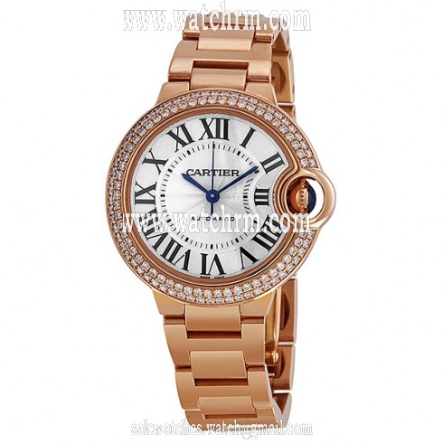 Cartier Ballon Bleu Silver Dial 18kt Rose Gold Diamond Ladies Watch WE902034