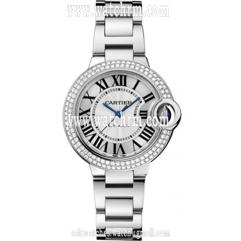 Cartier Ballon Bleu Silver Dial 18kt White Gold Diamond Ladies Watch WE902035