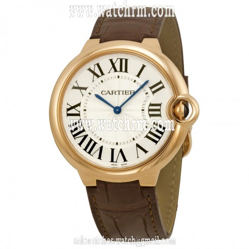 Cartier Ballon Bleu Silver Dial Brown Alligator Leather Men's Watch W6920083