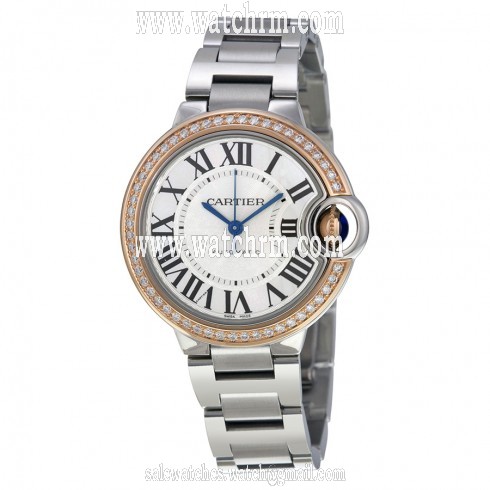 Cartier Ballon Bleu Silver Dial Stainless Steel Diamond Ladies Watch WE902080