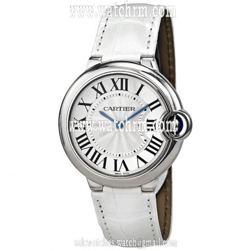 Cartier Ballon Bleu Silver Dial Stainless Steel White Leather Ladies Watch W6920087