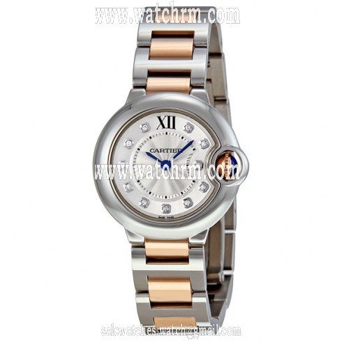 Cartier Ballon Bleu Silver Dial Steel and 18kt Rose Gold Ladies Watch WE902030