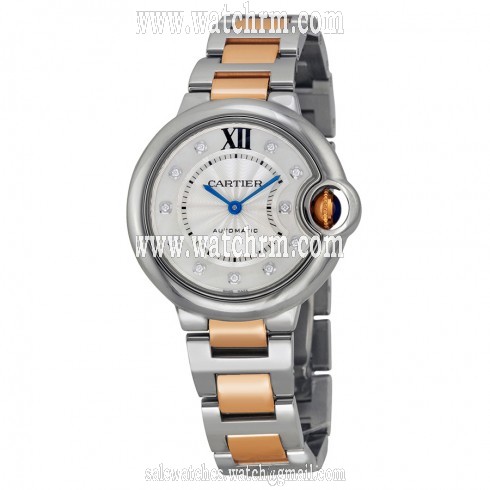 Cartier Ballon Bleu Silver Dial Steel and 18kt Rose Gold Ladies Watch WE902061