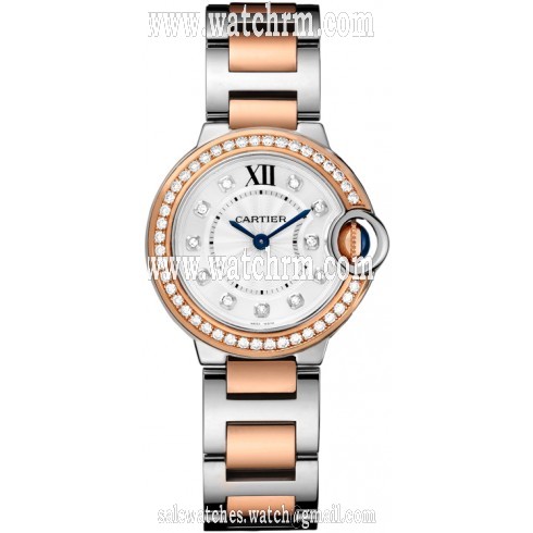 Cartier Ballon Bleu Silver Dial Two Tone Diamond Ladies Watch WE902076