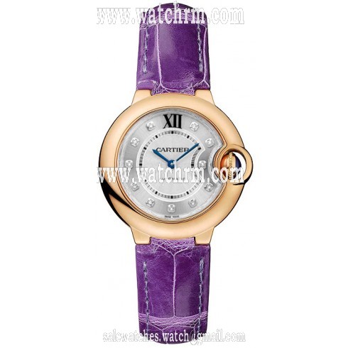 Cartier Ballon Bleu Silver Diamond Dial Purple Leather Ladies Watch WE902040