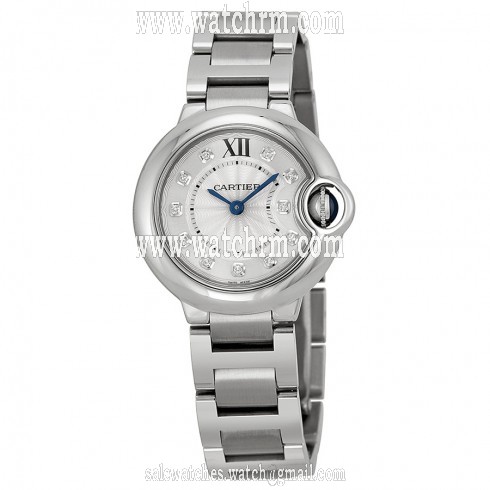 Cartier Ballon Bleu Silver Diamond Dial Stainless Steel Ladies Watch WE902073